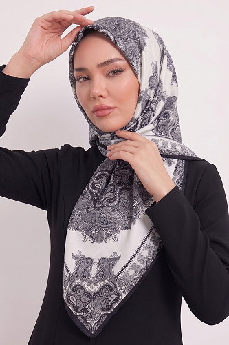 moda selvim Scarf 216AFV475 Ecru & Black - Thumbnail