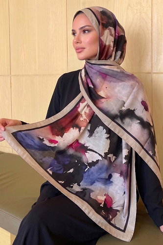 moda selvim شال بيج وخمري 296AFV475 - Thumbnail