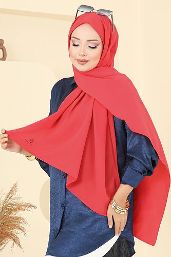 moda selvim شال أحمر رماني 500MDL873 - Thumbnail