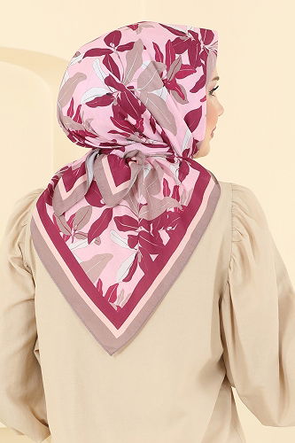 moda selvim Scarf 504ERB1087 Burgundy&Pink - Thumbnail