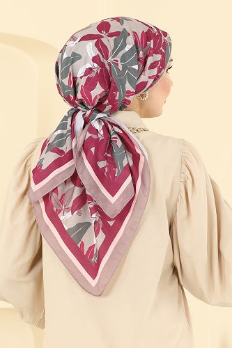 moda selvim Scarf 504ERB1087 Khaki & Burgundy - Thumbnail