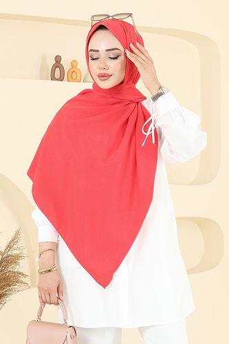 moda selvim شال أحمر رماني 504MDLK1153 - Thumbnail