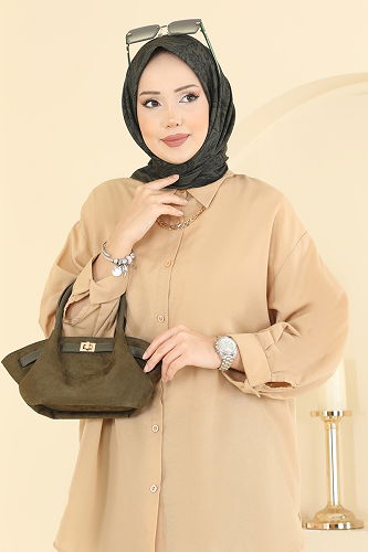 moda selvim Scarf 508ERB1087 Dark Khaki - Thumbnail