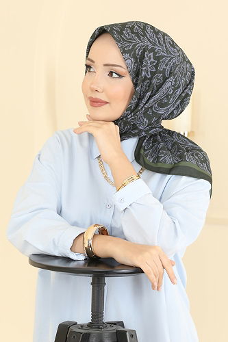 moda selvim إشارب اخضر عفني 508ERB1087 - Thumbnail