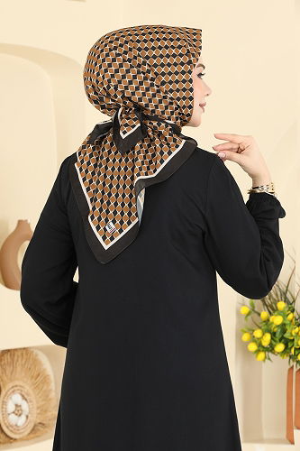 moda selvim إشارب أسود وخردلي 510ERB1087 - Thumbnail