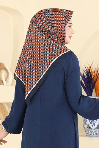 moda selvim Scarf 510ERB1087 Navy Blue&Tan - Thumbnail