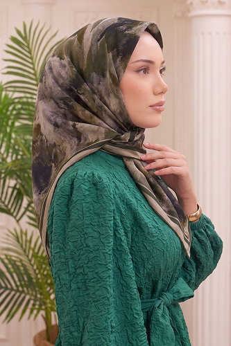 moda selvim إشارب أخضر عفني و بيج 512ERBK1201 - Thumbnail
