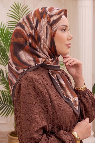moda selvim إشارب عسلي وبني 513ERBK1201 - Thumbnail