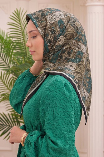 moda selvim إشارب بني واخضر عفني 515ERBK1201 - Thumbnail