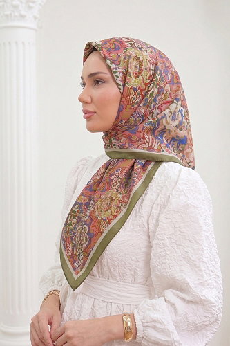 moda selvim إشارب اصفر & أخضر عفني 518ERBK1201 - Thumbnail