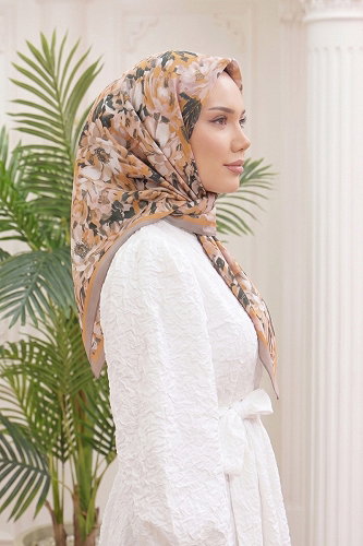 moda selvim Scarf 520ERBK1201 Taupe & Orange - Thumbnail