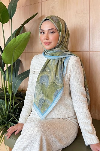 moda selvim Scarf 521ERBK1201 Baby Blue & Sage Green - Thumbnail