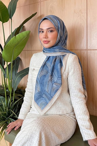 moda selvim إشارب بيج & كحلي 521ERBK1201 - Thumbnail