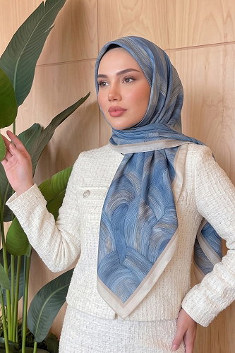 moda selvim إشارب بيج & كحلي 521ERBK1201 - Thumbnail