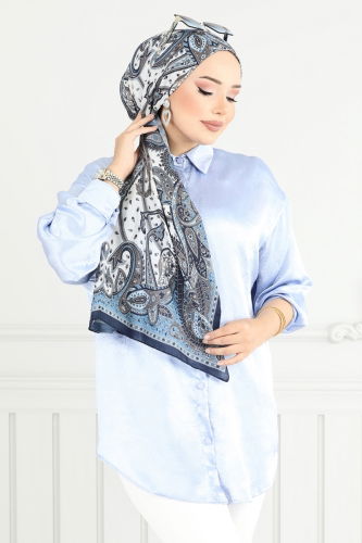 moda selvim شال أزرق وكحلي 701ART1138 - Thumbnail