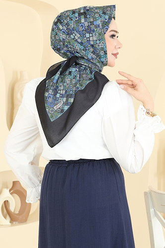 moda selvim Scarf 99AFV475 Saks & Black - Thumbnail