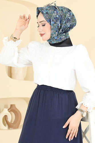 moda selvim إشارب نيلي وأسود 99AFV475 - Thumbnail