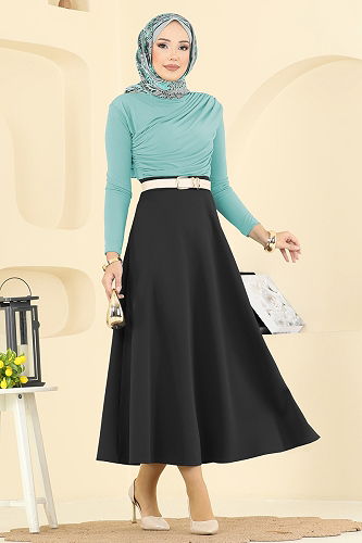 moda selvim Scuba Çan Etek 2060TEG847 Siyah - Thumbnail