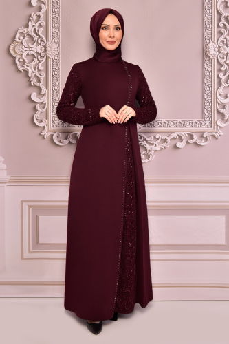 MRV A.S.M. - Sequin Embroidered Evening Dress ASM2546-M Burgundy