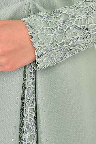 moda selvim Sequin Embroidered Evening Dress ASM2546-M Mint - Thumbnail