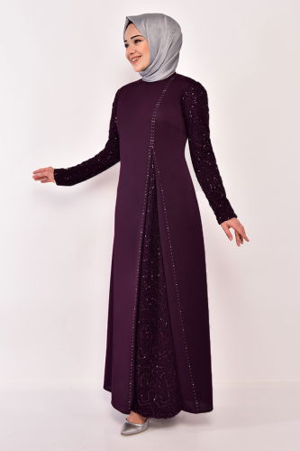 MRV A.S.M. - Sequin Embroidered Evening Dress ASM2546-M Purplish