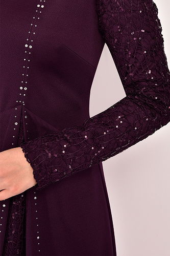 moda selvim Sequin Embroidered Evening Dress ASM2546-M Purplish - Thumbnail