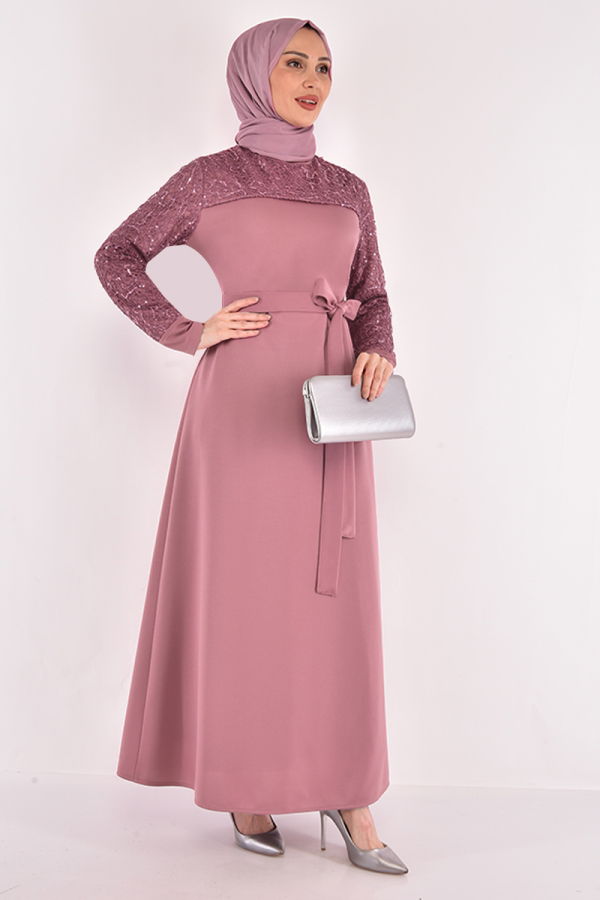 Modaselvim NET 20%+20% DISCOUNT IN THE CARD Sequin Embroidered Evening Dress ASM2629-M Rose Dry