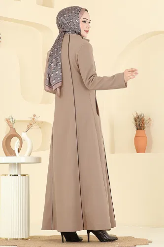 moda selvim Şerit Detay Kaşe Pardesü 1173OZT1013 Vizyon - Thumbnail