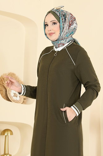 moda selvim Şerit Detay Tesettür Takım 9161PLK541 Haki - Thumbnail