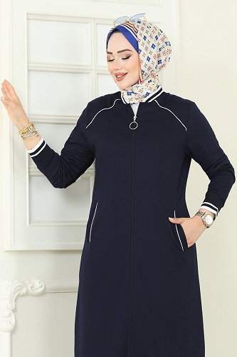 moda selvim Şerit Detay Tesettür Takım 9161PLK541 Koyu Laci - Thumbnail