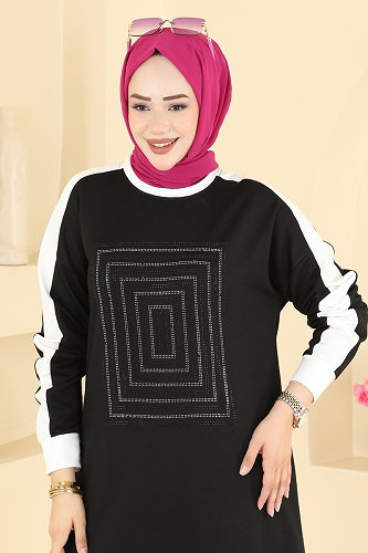 moda selvim Şerit Detaylı 2 li Takım 2803AYD574 Siyah - Thumbnail