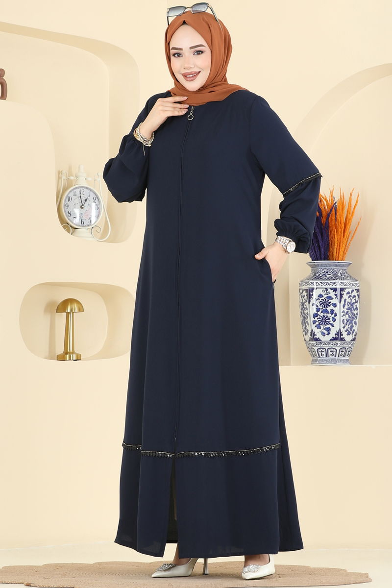 Şerit Detaylı Fermuarlı Ferace 0503ORG1169 Laci