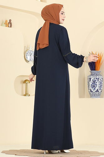 moda selvim Şerit Detaylı Fermuarlı Ferace 0503ORG1169 Laci - Thumbnail