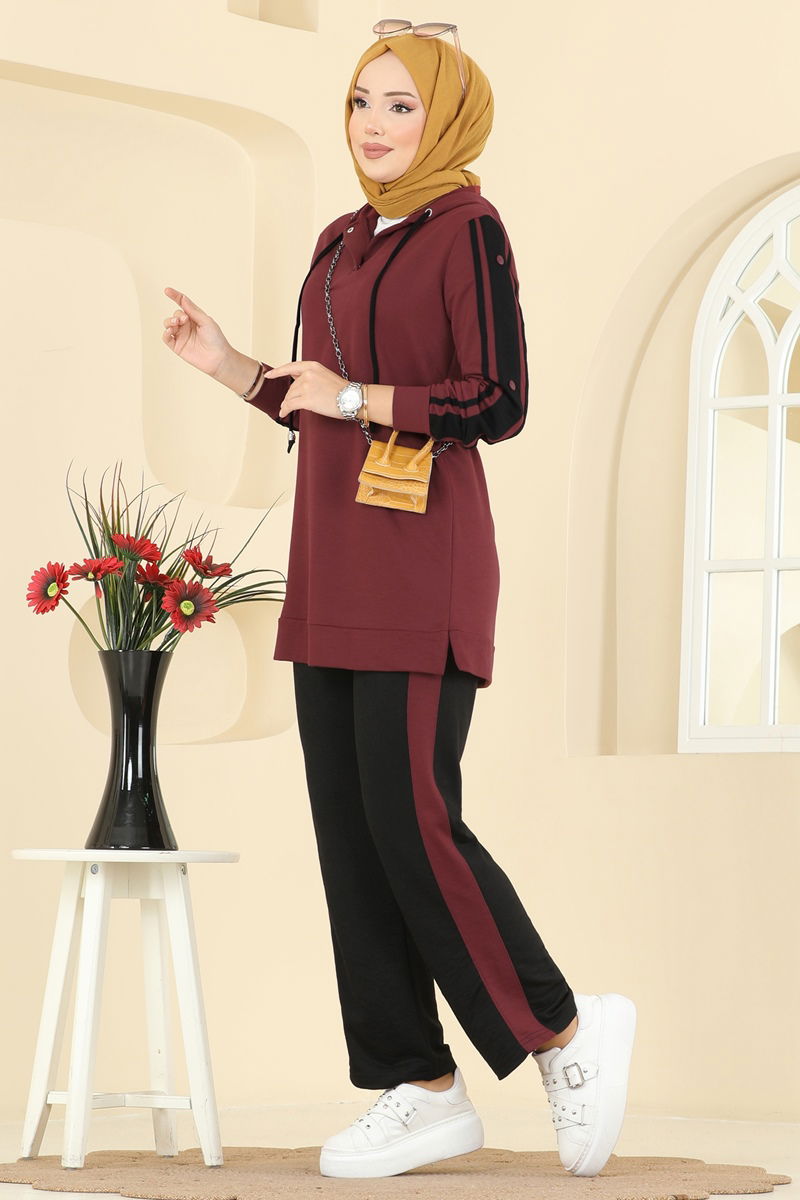 Şerit Detaylı İki İp Takım 2751SL432 Bordo&Siyah