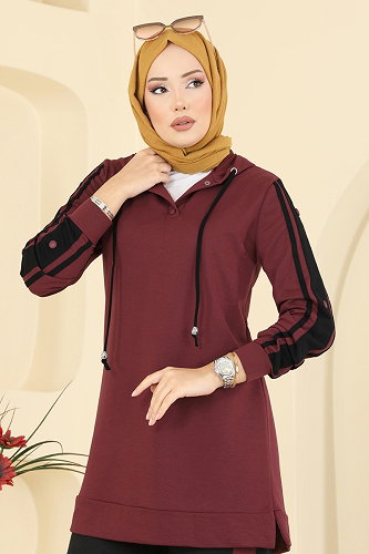 moda selvim Şerit Detaylı İki İp Takım 2751SL432 Bordo&Siyah - Thumbnail