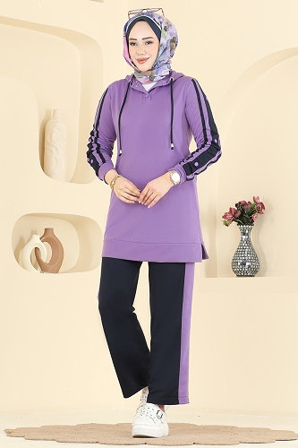 moda selvim Şerit Detaylı İki İp Takım 2751SL432 Lila&Laci - Thumbnail