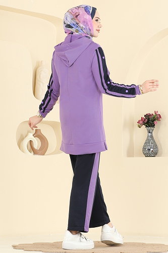 moda selvim Şerit Detaylı İki İp Takım 2751SL432 Lila&Laci - Thumbnail