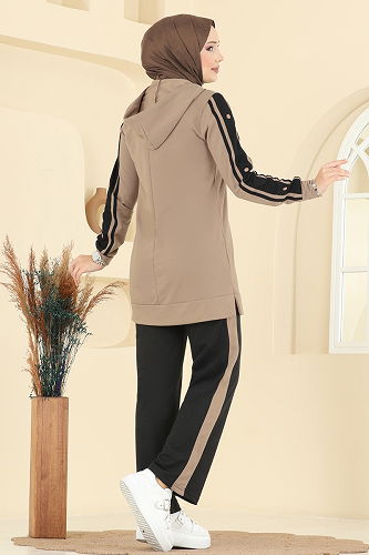 moda selvim Şerit Detaylı İki İp Takım 2751SL432 Vizyon&Siyah - Thumbnail