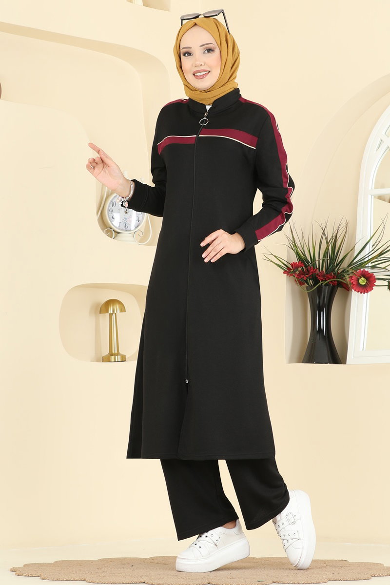 Şerit Detaylı İki İplik Takım PL9194 Siyah