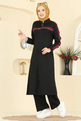 P.L. - Şerit Detaylı İki İplik Takım PL9194 Siyah