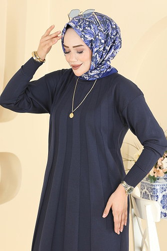 moda selvim Şerit Detaylı Merserize Tunik 3190NVX1208 Laci - Thumbnail