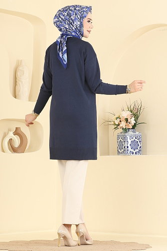 moda selvim Şerit Detaylı Merserize Tunik 3190NVX1208 Laci - Thumbnail