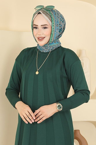 moda selvim Şerit Detaylı Merserize Tunik 3190NVX1208 Zümrüt - Thumbnail