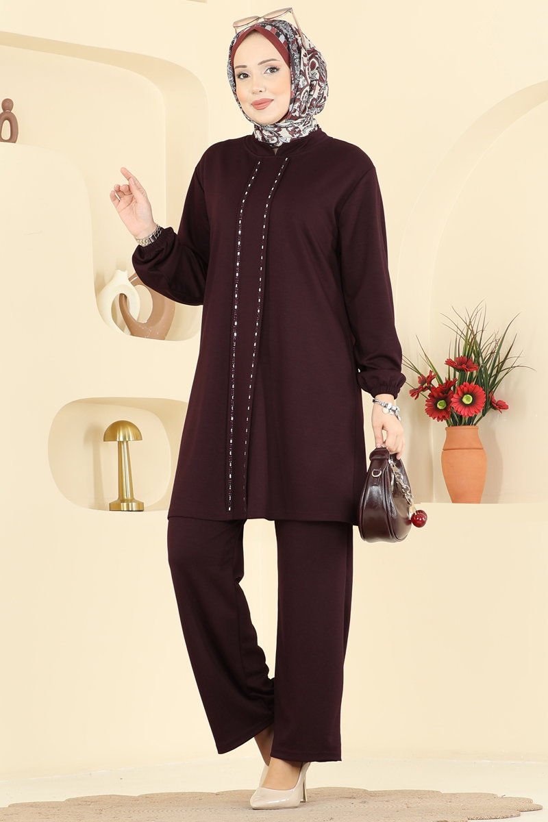 Şerit Detaylı Modal Takım 2785AYD574 Bordo