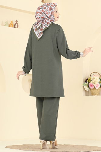 moda selvim Şerit Detaylı Modal Takım 2785AYD574 Haki - Thumbnail