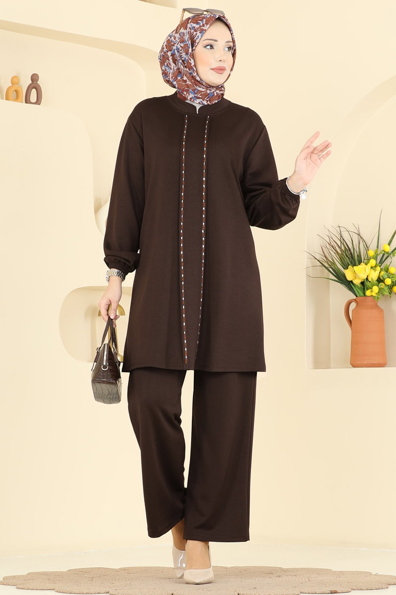 Şerit Detaylı Modal Takım 2785AYD574 Kahve