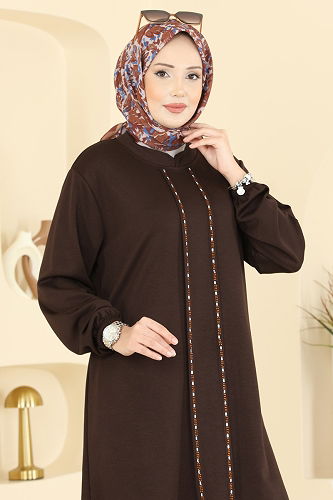 moda selvim Şerit Detaylı Modal Takım 2785AYD574 Kahve - Thumbnail