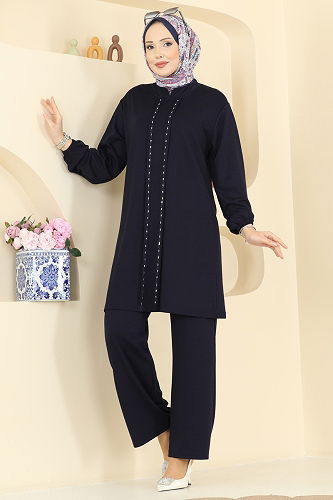 moda selvim Şerit Detaylı Modal Takım 2785AYD574 Laci - Thumbnail