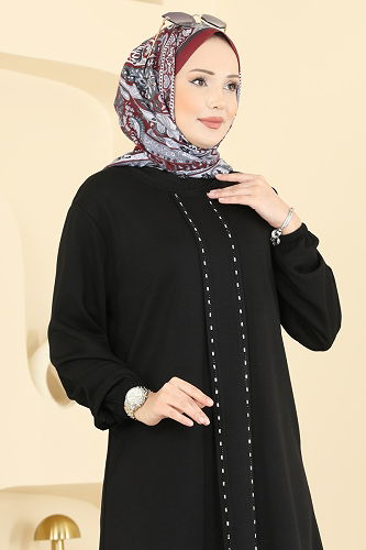 moda selvim Şerit Detaylı Modal Takım 2785AYD574 Siyah - Thumbnail