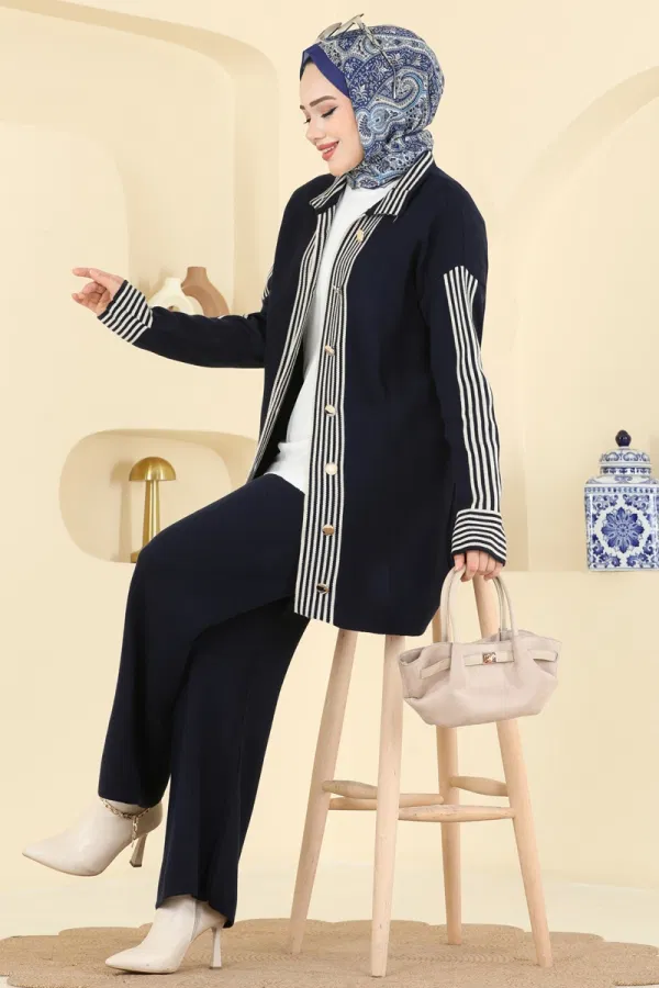 Modaselvim Kombin Şerit Detaylı Triko Takım 0690KLB1050 Laci